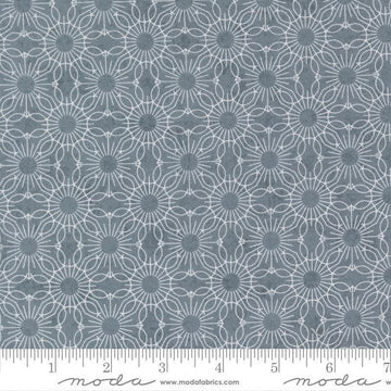 Image of Fieldrush Jasmine Bramble quilting cotton fabric by Basic Grey for Moda Fabrics. Features flowers on a blue background. Cute Little Fabric Shop.
