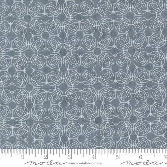 Image of Fieldrush Jasmine Bramble quilting cotton fabric by Basic Grey for Moda Fabrics. Features flowers on a blue background. Cute Little Fabric Shop.