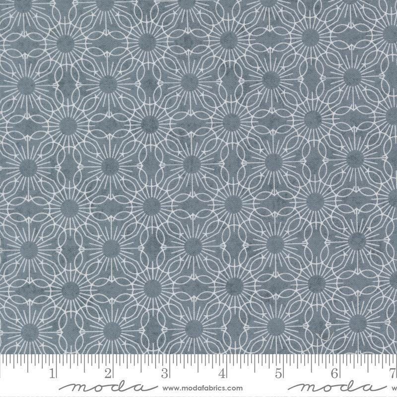 Image of Fieldrush Jasmine Bramble quilting cotton fabric by Basic Grey for Moda Fabrics. Features flowers on a blue background. Cute Little Fabric Shop.