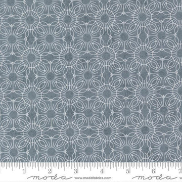 Image of Fieldrush Jasmine Bramble quilting cotton fabric by Basic Grey for Moda Fabrics. Features flowers on a blue background. Cute Little Fabric Shop.