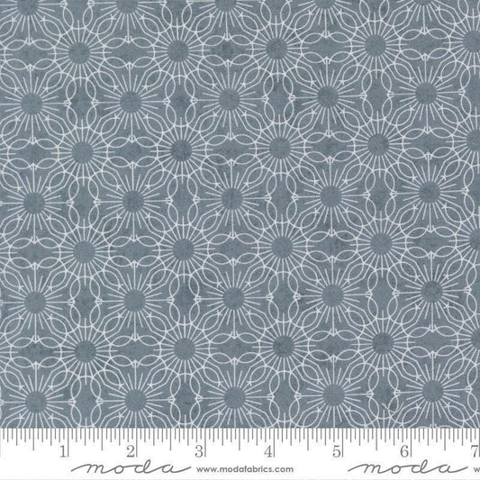 Image of Fieldrush Jasmine Bramble quilting cotton fabric by Basic Grey for Moda Fabrics. Features flowers on a blue background. Cute Little Fabric Shop.
