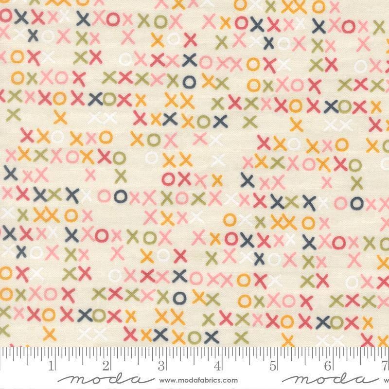 Image of Fieldrush Larkspur Opal quilting cotton fabric by Basic Grey for Moda Fabrics. Features Xs on a cream background. Cute Little Fabric Shop.