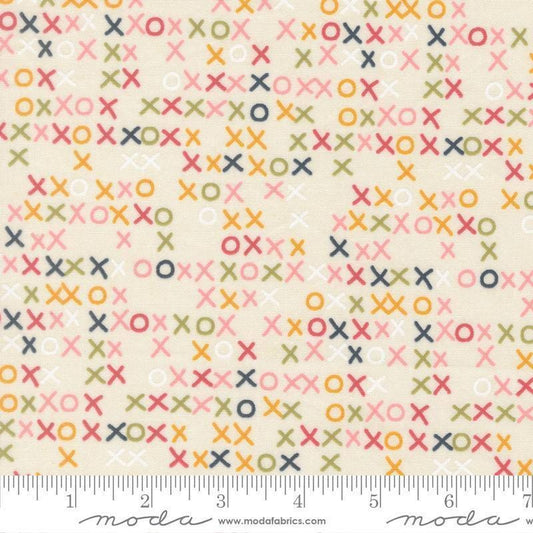 Image of Fieldrush Larkspur Opal quilting cotton fabric by Basic Grey for Moda Fabrics. Features Xs on a cream background. Cute Little Fabric Shop.