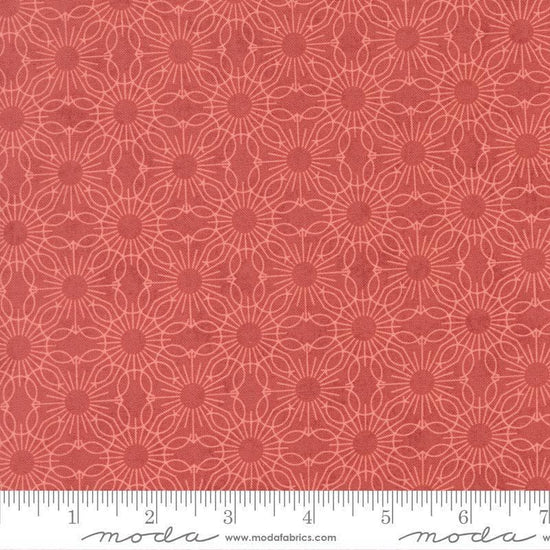 Image of Fieldrush Jasmine Azalea quilting cotton fabric by Basic Grey for Moda Fabrics. Features flowers on a red background. Cute Little Fabric Shop.