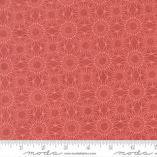 Image of Fieldrush Jasmine Azalea quilting cotton fabric by Basic Grey for Moda Fabrics. Features flowers on a red background. Cute Little Fabric Shop.