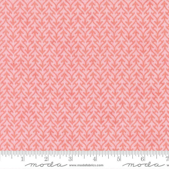 Image of Fieldrush Trellis Peony quilting cotton fabric by Basic Grey for Moda Fabrics. Features trees on a pink background. Cute Little Fabric Shop.