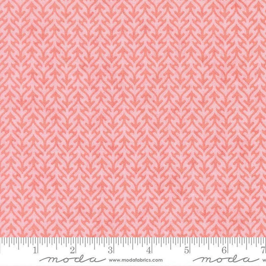 Image of Fieldrush Trellis Peony quilting cotton fabric by Basic Grey for Moda Fabrics. Features trees on a pink background. Cute Little Fabric Shop.