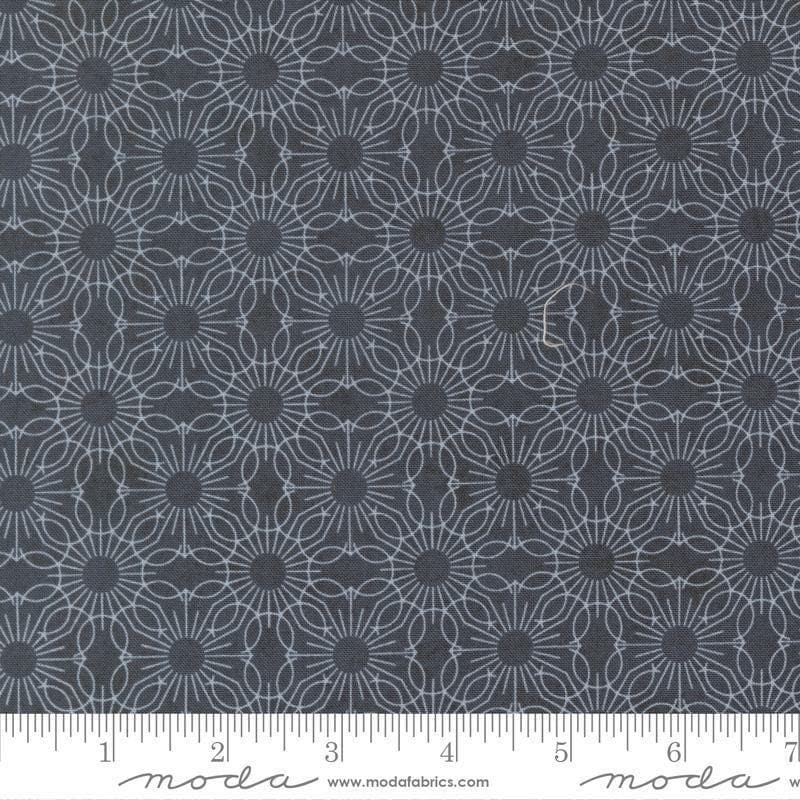 Image of Fieldrush Jasmine Portobello quilting cotton fabric by Basic Grey for Moda Fabrics. Features flowers on a blue background. Cute Little Fabric Shop.