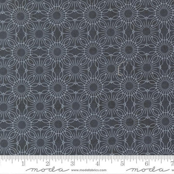 Image of Fieldrush Jasmine Portobello quilting cotton fabric by Basic Grey for Moda Fabrics. Features flowers on a blue background. Cute Little Fabric Shop.