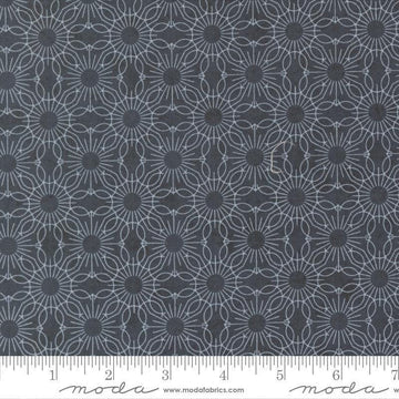 Image of Fieldrush Jasmine Portobello quilting cotton fabric by Basic Grey for Moda Fabrics. Features flowers on a blue background. Cute Little Fabric Shop.