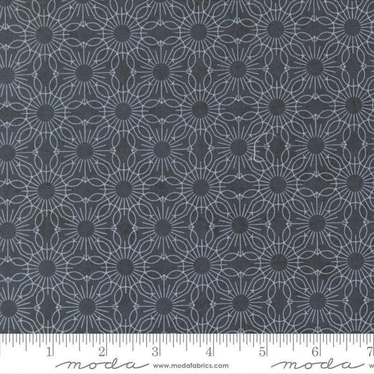 Image of Fieldrush Jasmine Portobello quilting cotton fabric by Basic Grey for Moda Fabrics. Features flowers on a blue background. Cute Little Fabric Shop.