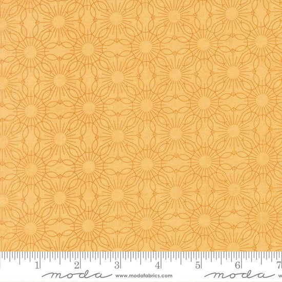Image of Fieldrush Jasmine Yellow quilting cotton fabric by Basic Grey for Moda Fabrics. Features flowers on a yellow background. Cute Little Fabric Shop.
