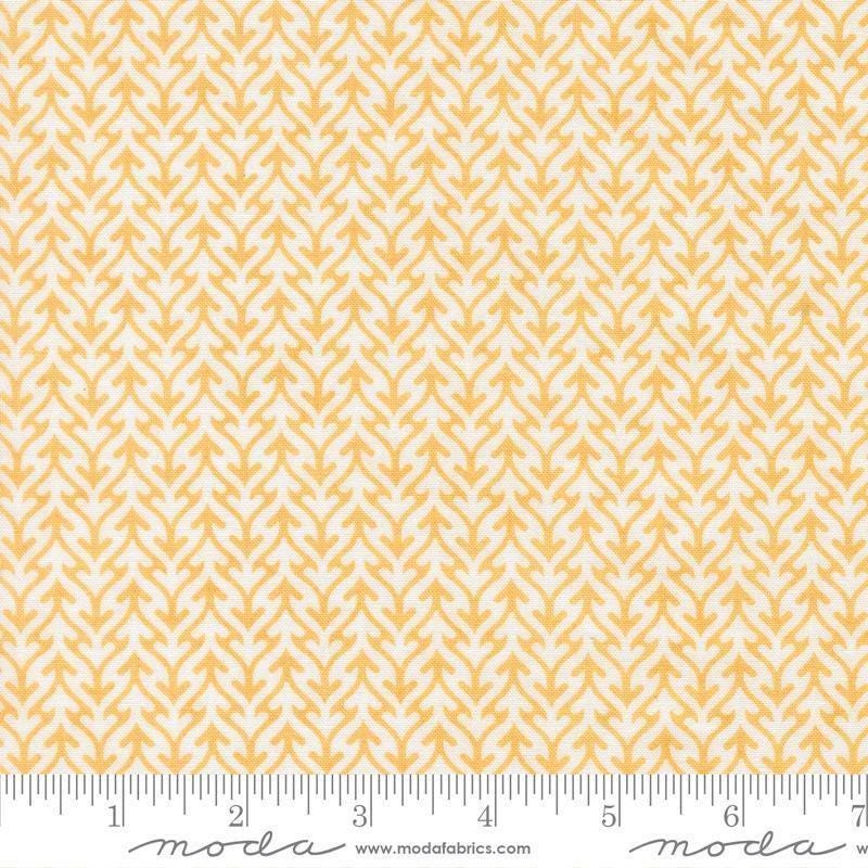 Image of Fieldrush Trellis Sunshine quilting cotton fabric by Basic Grey for Moda Fabrics. Features trees on a yellow background. Cute Little Fabric Shop.