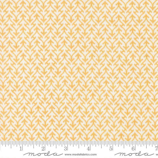 Image of Fieldrush Trellis Sunshine quilting cotton fabric by Basic Grey for Moda Fabrics. Features trees on a yellow background. Cute Little Fabric Shop.