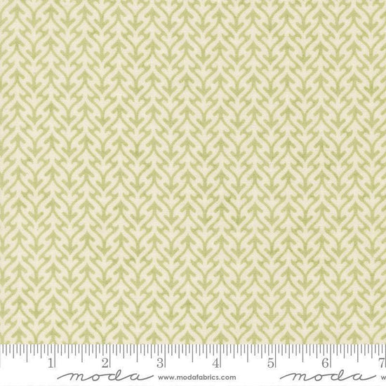 Image of Fieldrush Trellis Moss quilting cotton fabric by Basic Grey for Moda Fabrics. Features trees on a green background. Cute Little Fabric Shop.