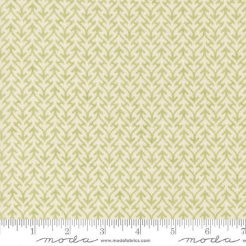Image of Fieldrush Trellis Moss quilting cotton fabric by Basic Grey for Moda Fabrics. Features trees on a green background. Cute Little Fabric Shop.