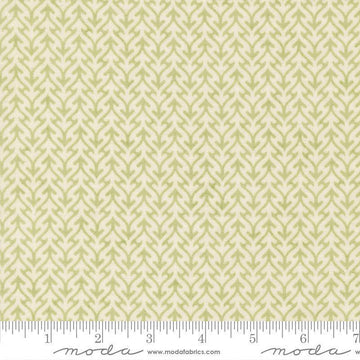 Image of Fieldrush Trellis Moss quilting cotton fabric by Basic Grey for Moda Fabrics. Features trees on a green background. Cute Little Fabric Shop.