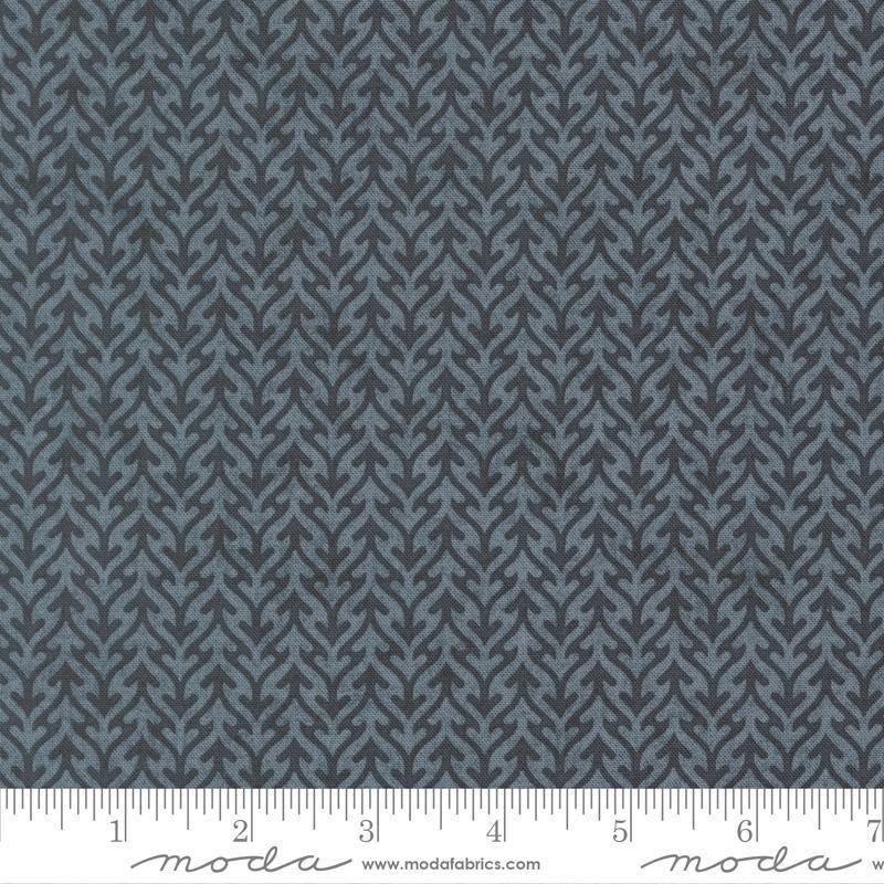 Image of Fieldrush Trellis Portobello quilting cotton fabric by Basic Grey for Moda Fabrics. Features trees on a blue background. Cute Little Fabric Shop.