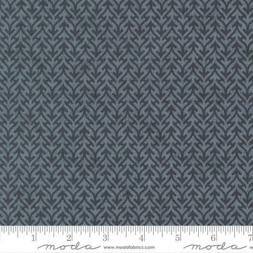 Image of Fieldrush Trellis Portobello quilting cotton fabric by Basic Grey for Moda Fabrics. Features trees on a blue background. Cute Little Fabric Shop.