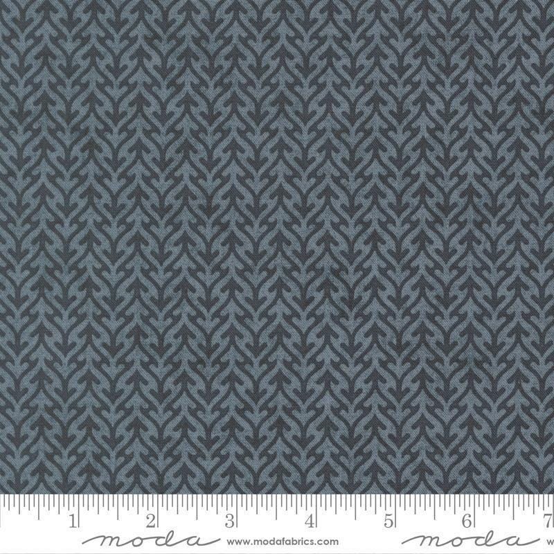 Image of Fieldrush Trellis Portobello quilting cotton fabric by Basic Grey for Moda Fabrics. Features trees on a blue background. Cute Little Fabric Shop.