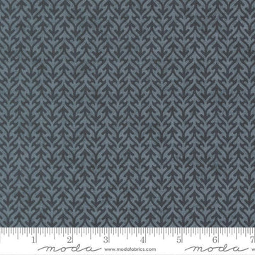 Image of Fieldrush Trellis Portobello quilting cotton fabric by Basic Grey for Moda Fabrics. Features trees on a blue background. Cute Little Fabric Shop.