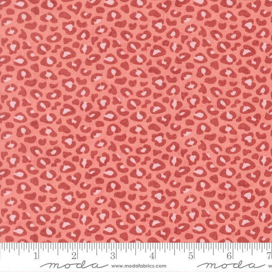 Image of Fieldrush Wild Flower Peony quilting cotton fabric by Basic Grey for Moda Fabrics. Features leopard print on a pink background. Cute Little Fabric Shop.
