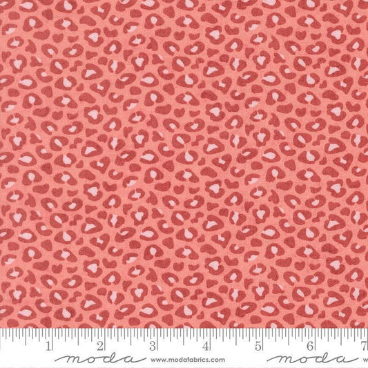 Image of Fieldrush Wild Flower Peony quilting cotton fabric by Basic Grey for Moda Fabrics. Features leopard print on a pink background. Cute Little Fabric Shop.
