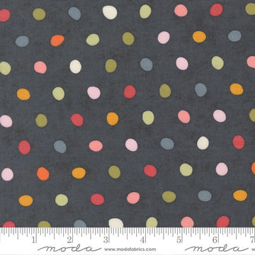 Image of Fieldrush Poppy Portobello quilting cotton fabric by Basic Grey for Moda Fabrics. Features flowers on a blue background. Cute Little Fabric Shop.