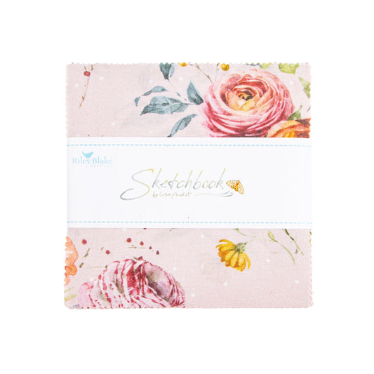 Sketchbook 5" Stacker Floral Fabric - 5-17520-42 - 42-Piece Precut - Riley Blake Quilting Cotton Fabric