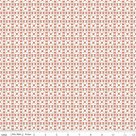Image of Sketchbook Geo Ginger quilting cotton fabric by Lisa Audit for RIley Blake Designs. Features a geometric pattern on an orange background. Cute Little Fabric Shop.