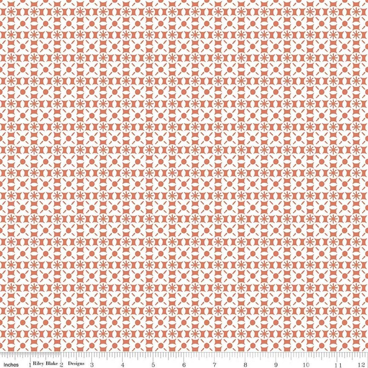 Image of Sketchbook Geo Ginger quilting cotton fabric by Lisa Audit for RIley Blake Designs. Features a geometric pattern on an orange background. Cute Little Fabric Shop.