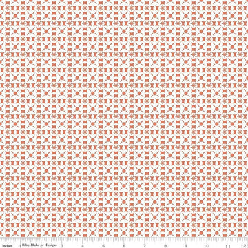 Image of Sketchbook Geo Ginger quilting cotton fabric by Lisa Audit for RIley Blake Designs. Features a geometric pattern on an orange background. Cute Little Fabric Shop.