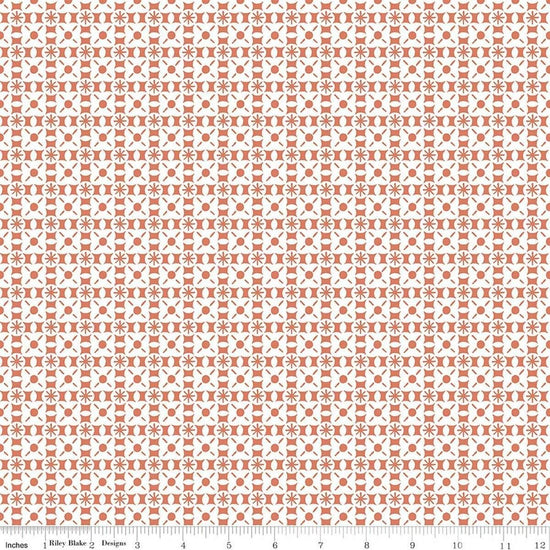 Image of Sketchbook Geo Ginger quilting cotton fabric by Lisa Audit for RIley Blake Designs. Features a geometric pattern on an orange background. Cute Little Fabric Shop.