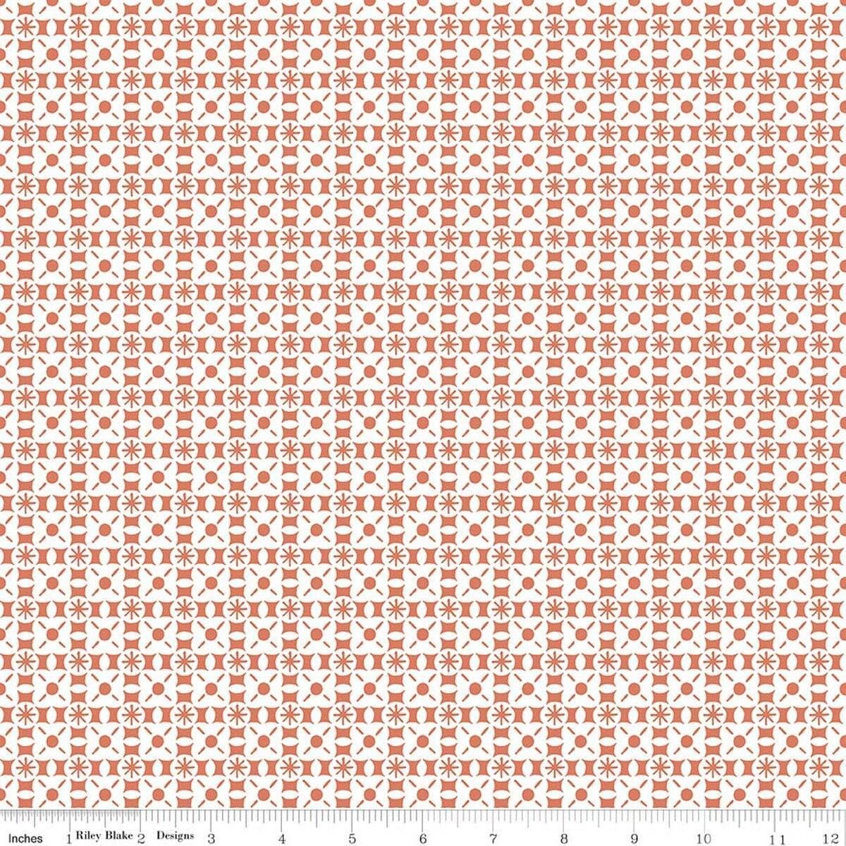 Image of Sketchbook Geo Ginger quilting cotton fabric by Lisa Audit for RIley Blake Designs. Features a geometric pattern on an orange background. Cute Little Fabric Shop.