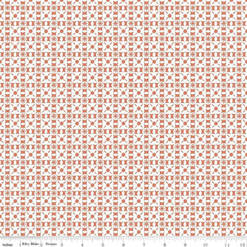 Image of Sketchbook Geo Ginger quilting cotton fabric by Lisa Audit for RIley Blake Designs. Features a geometric pattern on an orange background. Cute Little Fabric Shop.