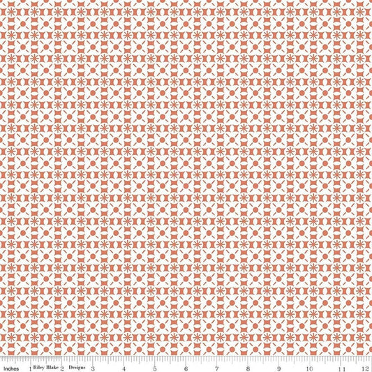 Image of Sketchbook Geo Ginger quilting cotton fabric by Lisa Audit for RIley Blake Designs. Features a geometric pattern on an orange background. Cute Little Fabric Shop.
