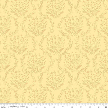 Image of Sketchbook Vines Sunny quilting cotton fabric by Lisa Audit for RIley Blake Designs. Features leaves on a yellow background. Cute Little Fabric Shop.