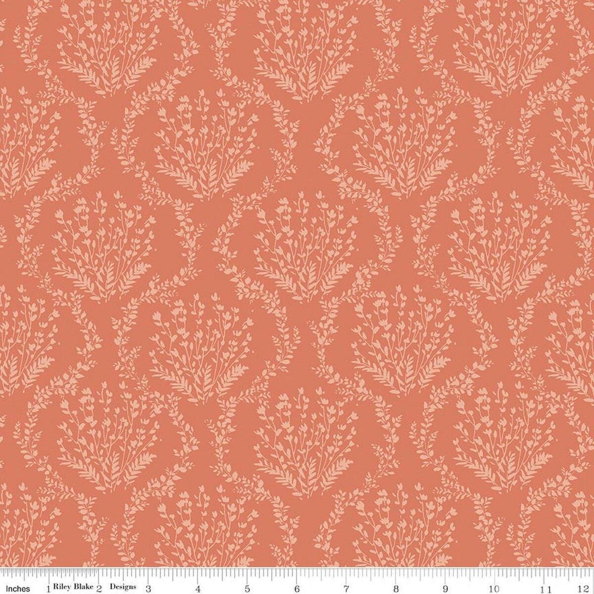 Image of Sketchbook Vines Ginger quilting cotton fabric by Lisa Audit for RIley Blake Designs. Features leaves on an orange background. Cute Little Fabric Shop.