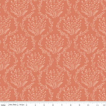 Image of Sketchbook Vines Ginger quilting cotton fabric by Lisa Audit for RIley Blake Designs. Features leaves on an orange background. Cute Little Fabric Shop.