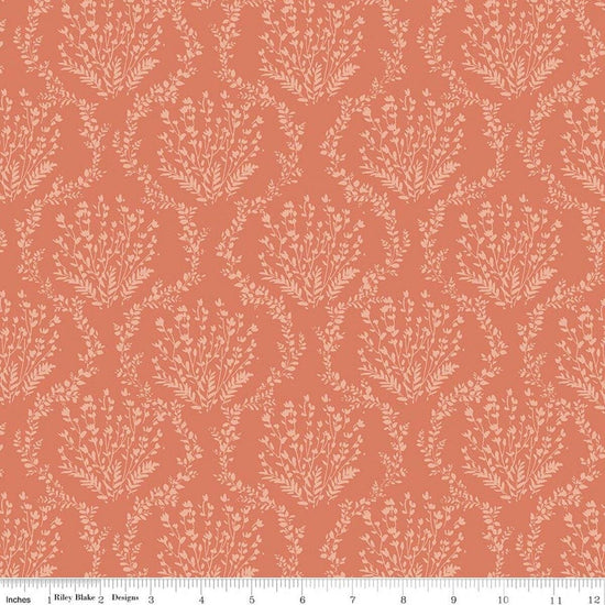 Image of Sketchbook Vines Ginger quilting cotton fabric by Lisa Audit for RIley Blake Designs. Features leaves on an orange background. Cute Little Fabric Shop.