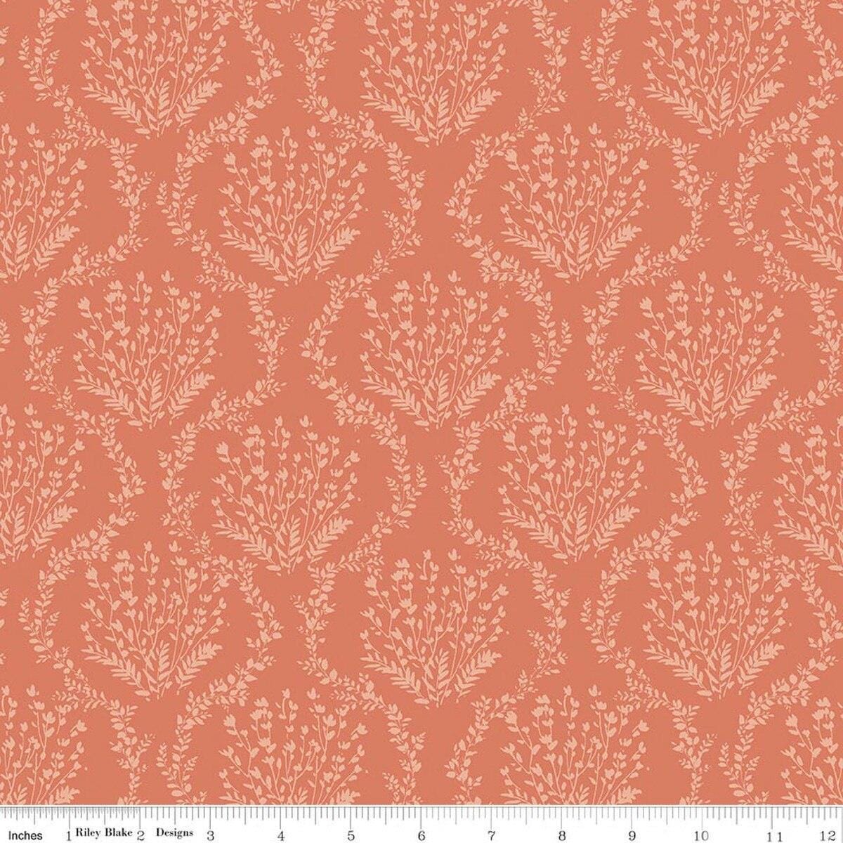 Image of Sketchbook Vines Ginger quilting cotton fabric by Lisa Audit for RIley Blake Designs. Features leaves on an orange background. Cute Little Fabric Shop.