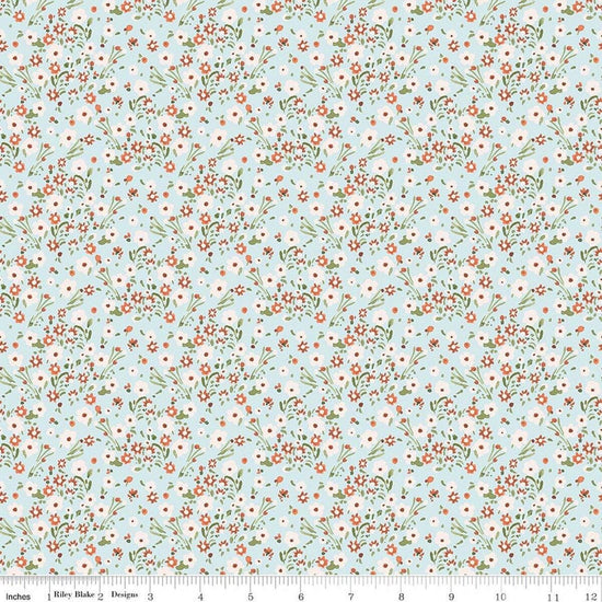 Image of Sketchbook Blossoms Blue quilting cotton fabric by Lisa Audit for RIley Blake Designs. Features flowers on a blue background. Cute Little Fabric Shop.