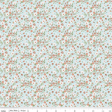 Image of Sketchbook Blossoms Blue quilting cotton fabric by Lisa Audit for RIley Blake Designs. Features flowers on a blue background. Cute Little Fabric Shop.