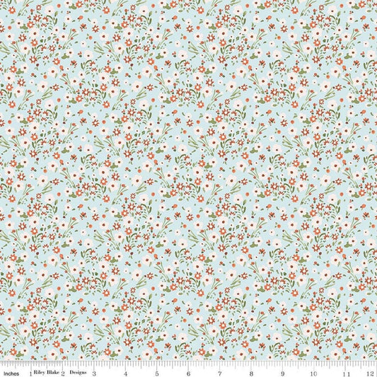 Image of Sketchbook Blossoms Blue quilting cotton fabric by Lisa Audit for RIley Blake Designs. Features flowers on a blue background. Cute Little Fabric Shop.