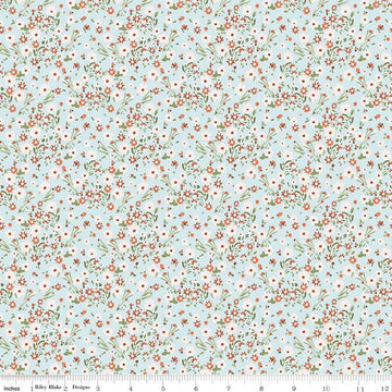 Image of Sketchbook Blossoms Blue quilting cotton fabric by Lisa Audit for RIley Blake Designs. Features flowers on a blue background. Cute Little Fabric Shop.