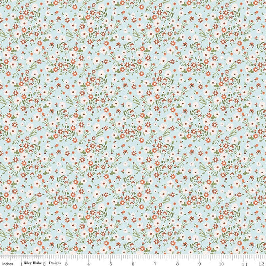 Image of Sketchbook Blossoms Blue quilting cotton fabric by Lisa Audit for RIley Blake Designs. Features flowers on a blue background. Cute Little Fabric Shop.
