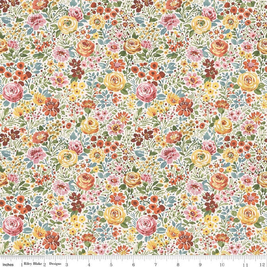 Image of Sketchbook Flower Garden Cream quilting cotton fabric by Lisa Audit for RIley Blake Designs. Features flowers on a cream background. Cute Little Fabric Shop.