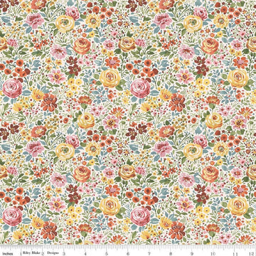 Image of Sketchbook Flower Garden Cream quilting cotton fabric by Lisa Audit for RIley Blake Designs. Features flowers on a cream background. Cute Little Fabric Shop.