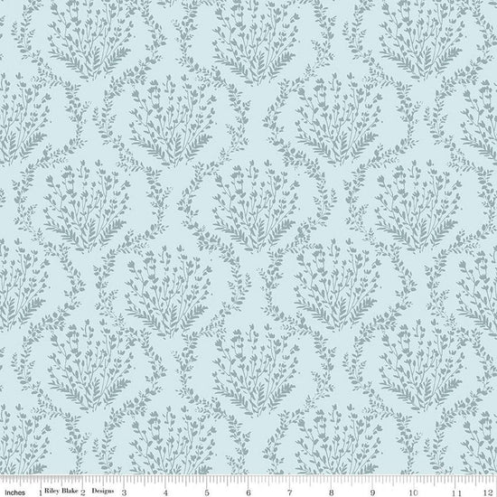 Image of Sketchbook Vines Blue quilting cotton fabric by Lisa Audit for RIley Blake Designs. Features leaves on a blue background. Cute Little Fabric Shop.
