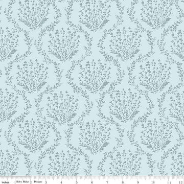 Image of Sketchbook Vines Blue quilting cotton fabric by Lisa Audit for RIley Blake Designs. Features leaves on a blue background. Cute Little Fabric Shop.